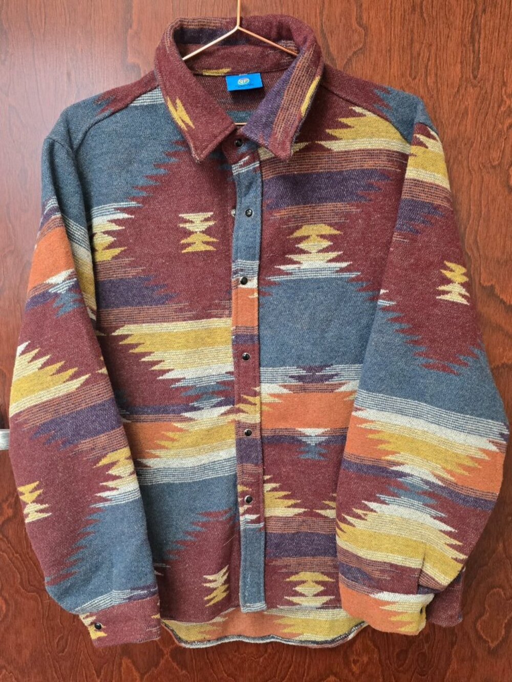 Men's Brushed Rfausntiy Southwestern-Style Aztec Pattern Snap-Down Shirt